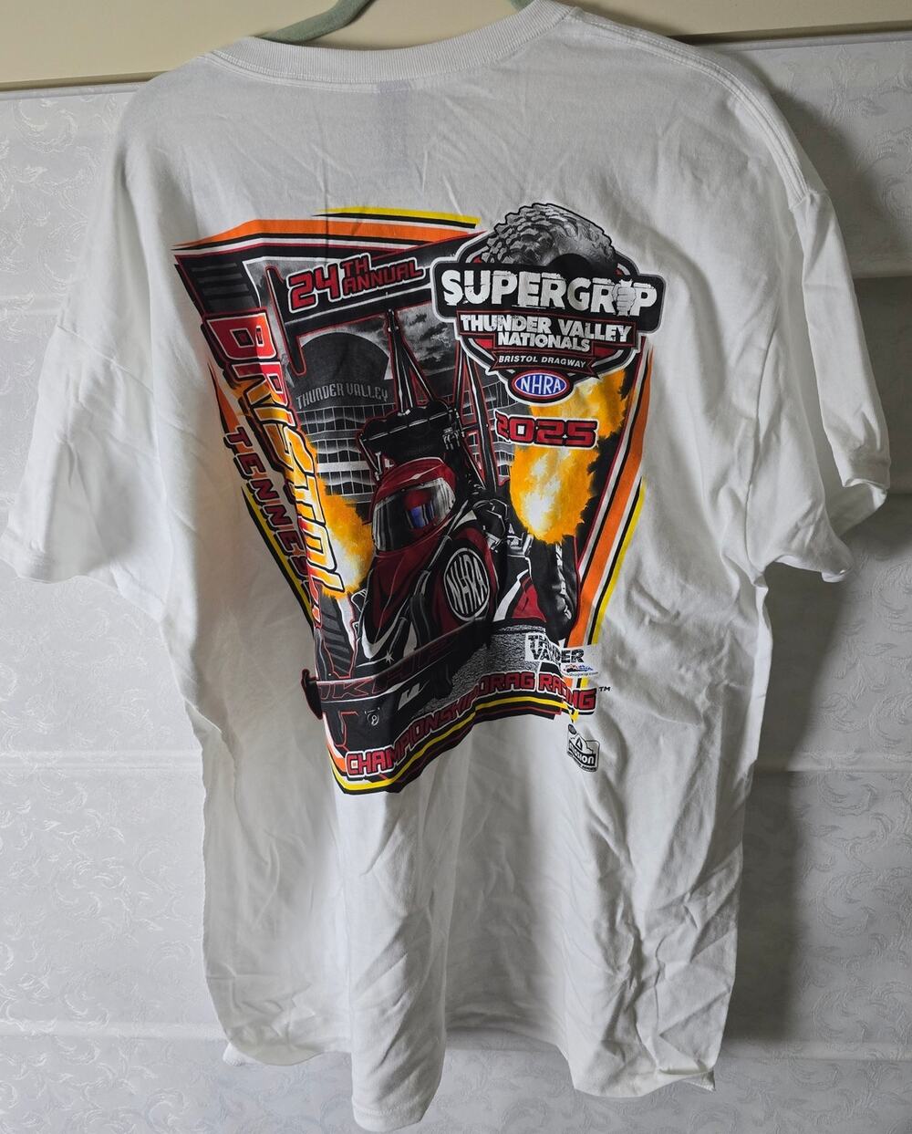NHRA 2025 Super Grip Thunder Valley Nationals Bristol Dragway XL White T-Shirt